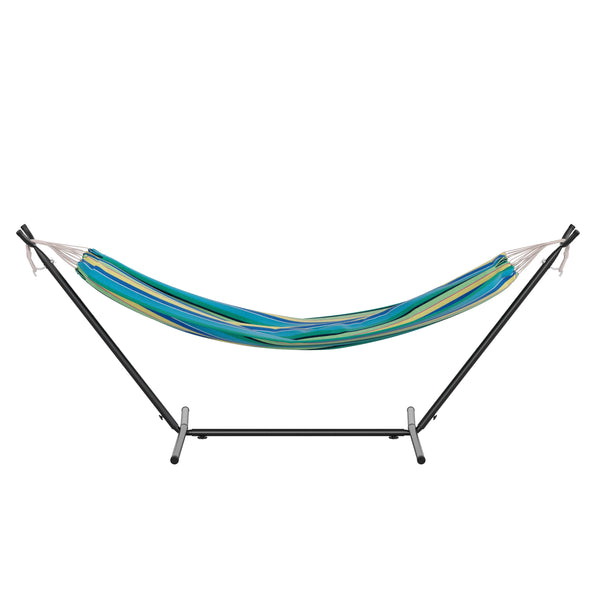 Blue Multi |#| 2 Person Cotton Hammock with All-Weather Heavy Duty Stand-Blue Multicolor