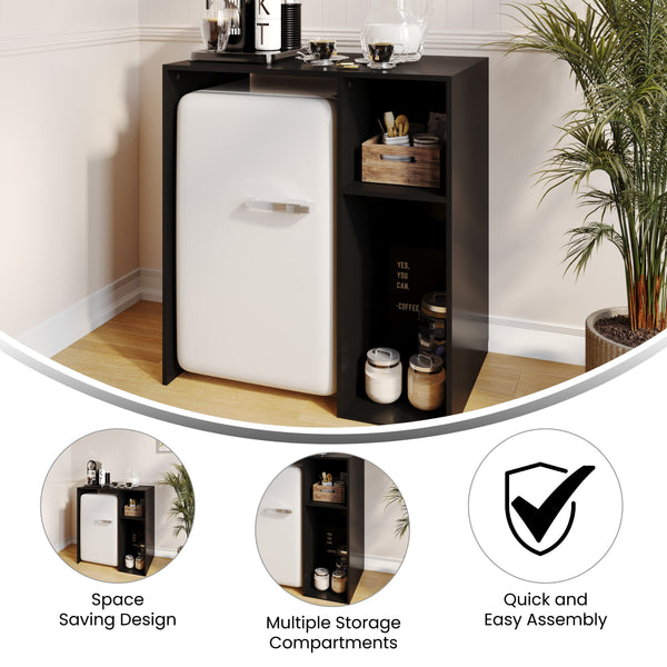 Black |#| Space-Saving Mini Fridge Organizer Shelf with Cubby Storage in Black