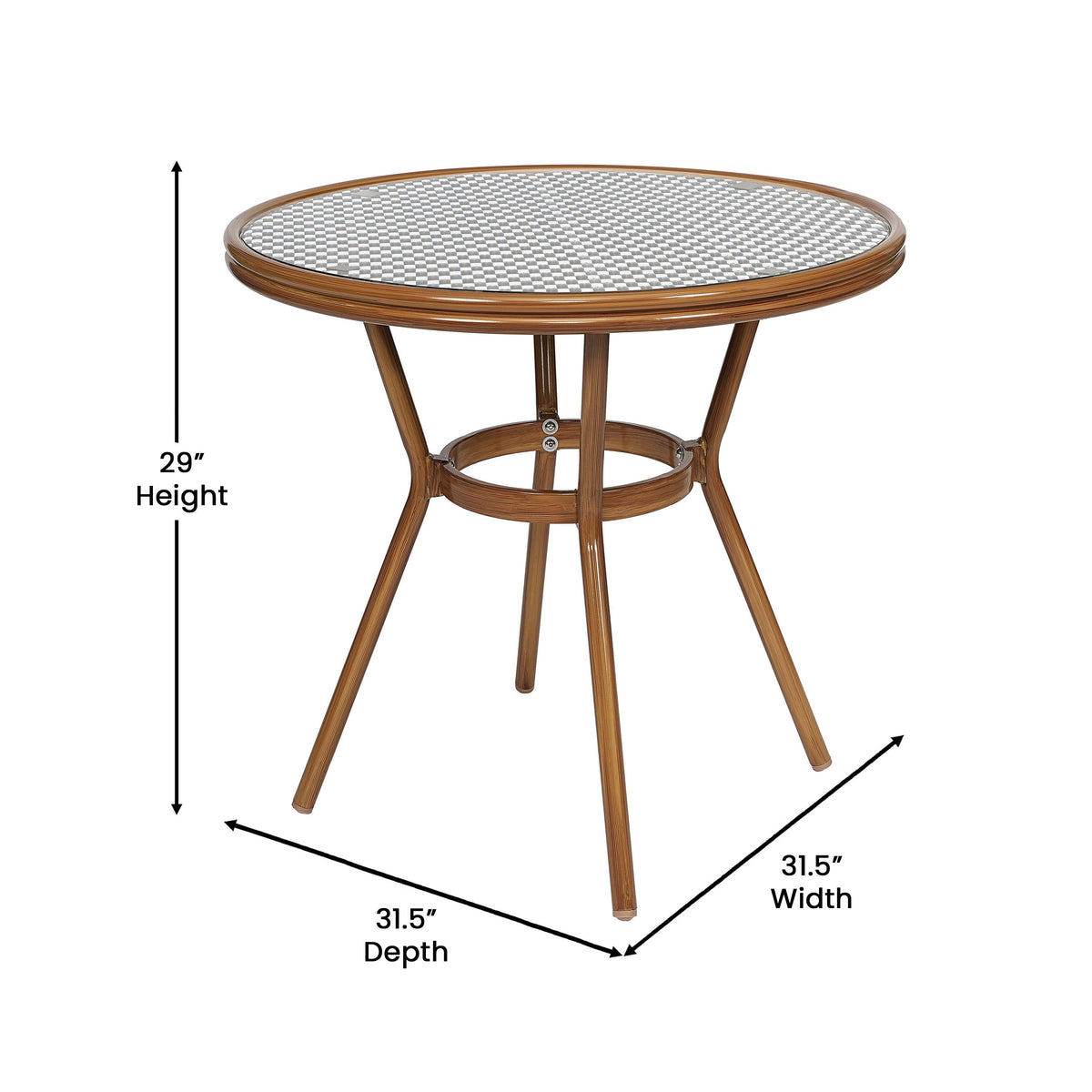 Indoor/Outdoor Commercial Bistro Set with Table and 2 Chairs in Blk/Wht