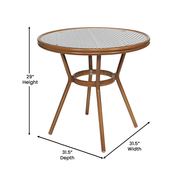 Indoor/Outdoor Commercial Bistro Set with Table and 2 Chairs in Blk/Wht