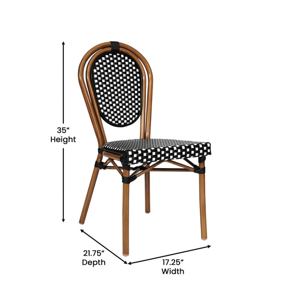 Indoor/Outdoor Commercial Bistro Set with Table and 2 Chairs in Blk/Wht