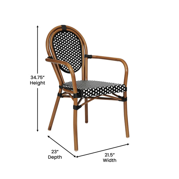 Indoor/Outdoor Commercial Bistro Set with Table and 2 Chairs in Blk/Wht