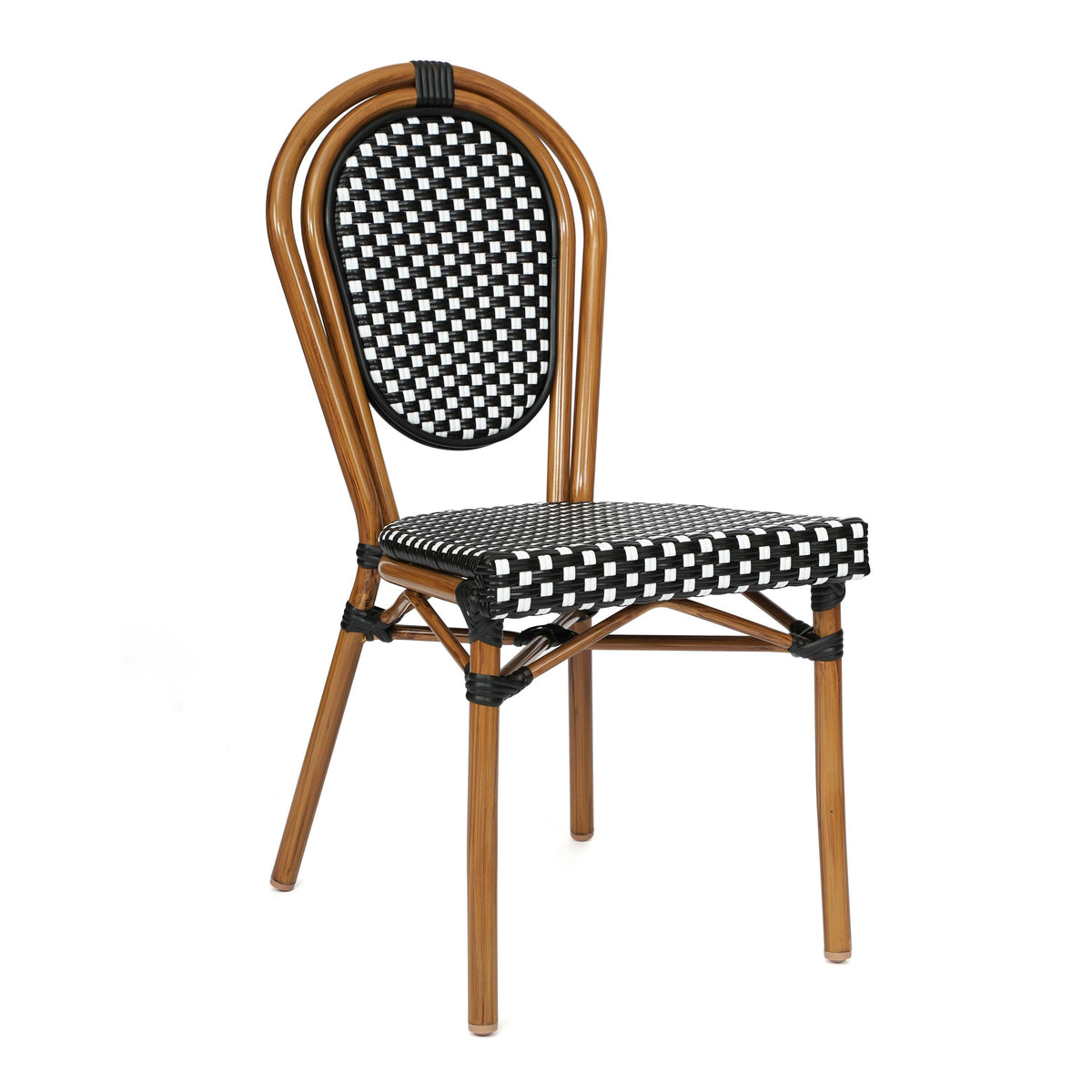 Indoor/Outdoor Commercial Bistro Set with Table and 2 Chairs in Blk/Wht