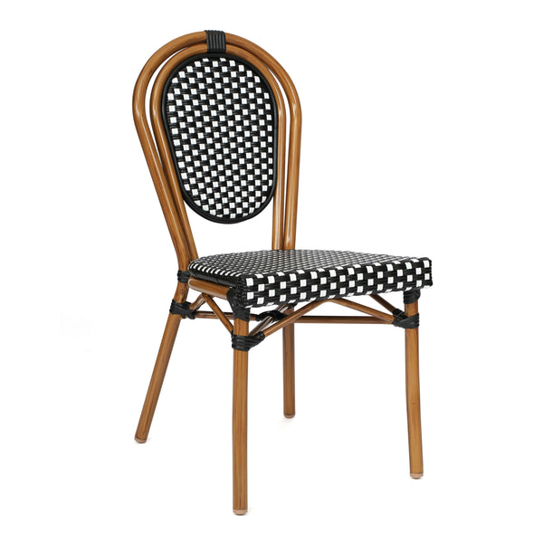 Indoor/Outdoor Commercial Bistro Set with Table and 2 Chairs in Blk/Wht