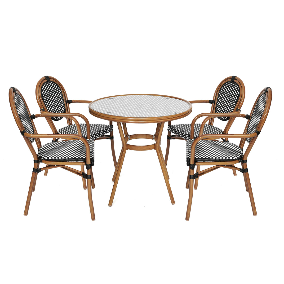Indoor/Outdoor Commercial Bistro Set with Table and 4 Chairs in Blk/Wht