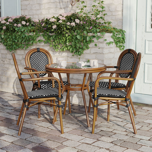 Indoor/Outdoor Commercial Bistro Set with Table and 4 Chairs in Blk/Wht