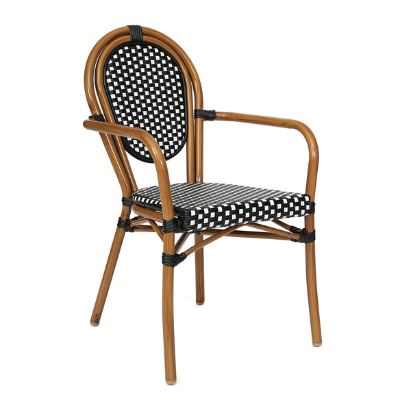 Indoor/Outdoor Commercial Bistro Set with Table and 4 Chairs in Blk/Wht