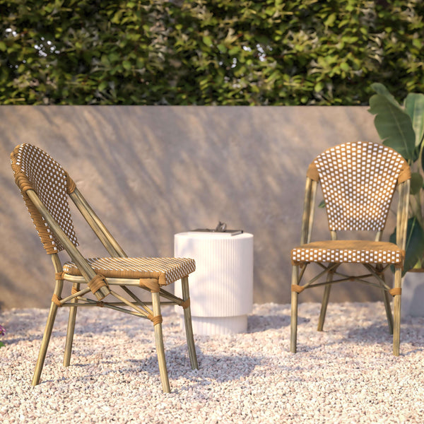 Natural & White/Light Natural Frame |#| All-Weather Commercial Paris Chair - Bamboo Print Aluminum Frame-Natural/White