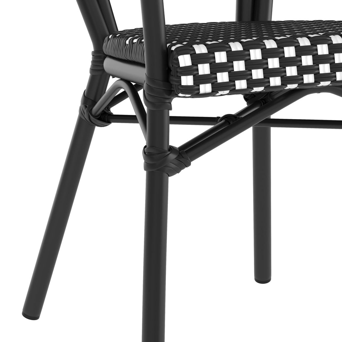 Black & White/Black Frame |#| All-Weather Commercial Paris Chair with Black Metal Frame-Black/White