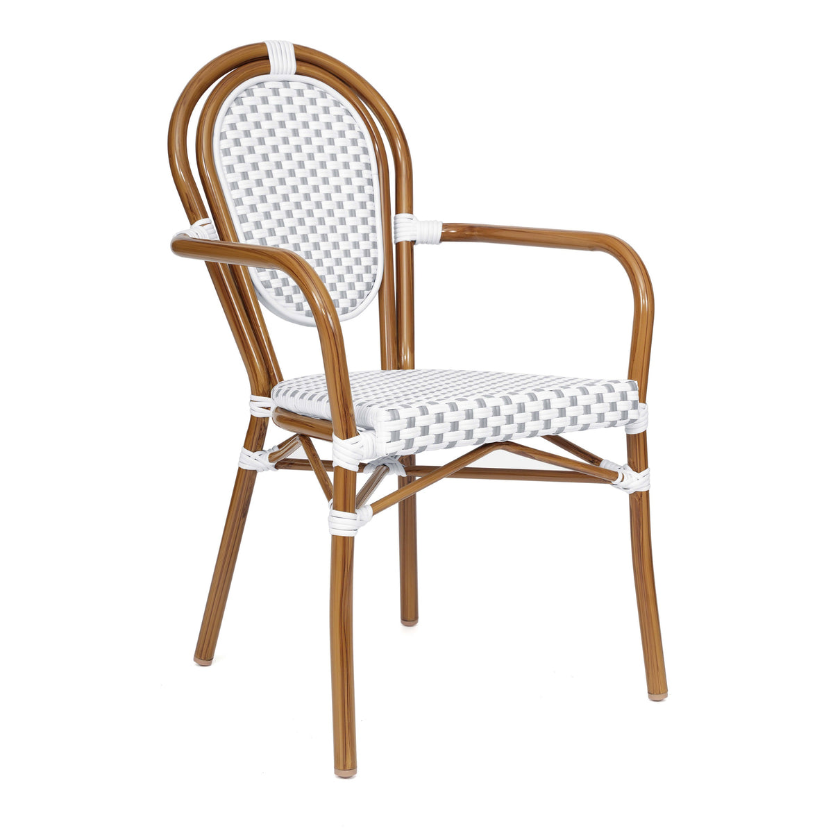 White & Gray/Natural Frame |#| All-Weather Commercial Paris Chair with Bamboo Print Metal Frame-White/Gray