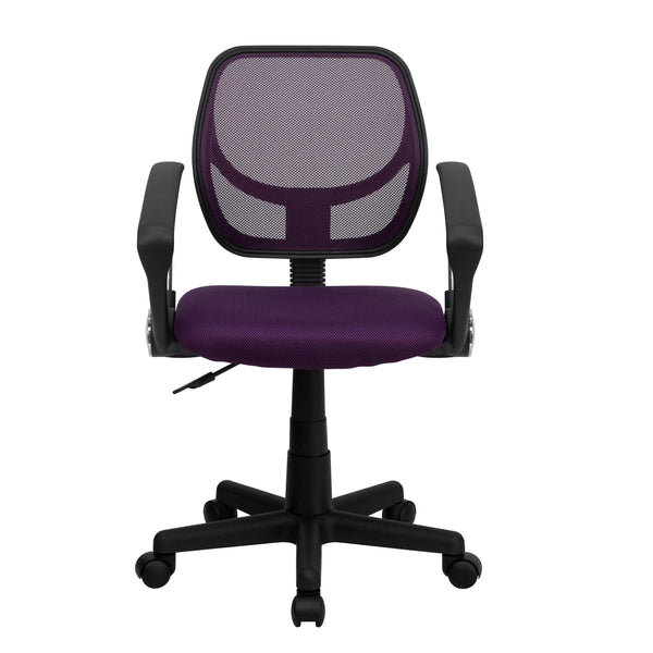 Purple |#| Low Back Purple Mesh Back Adjustable Height Swivel Task Office Chair with Arms