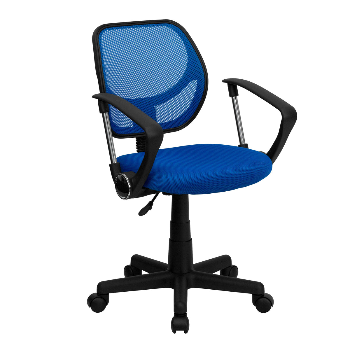 Blue |#| Low Back Blue Mesh Swivel Task Office Chair with Curved Square Back and Arms