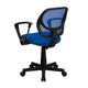 Blue |#| Low Back Blue Mesh Swivel Task Office Chair with Curved Square Back and Arms