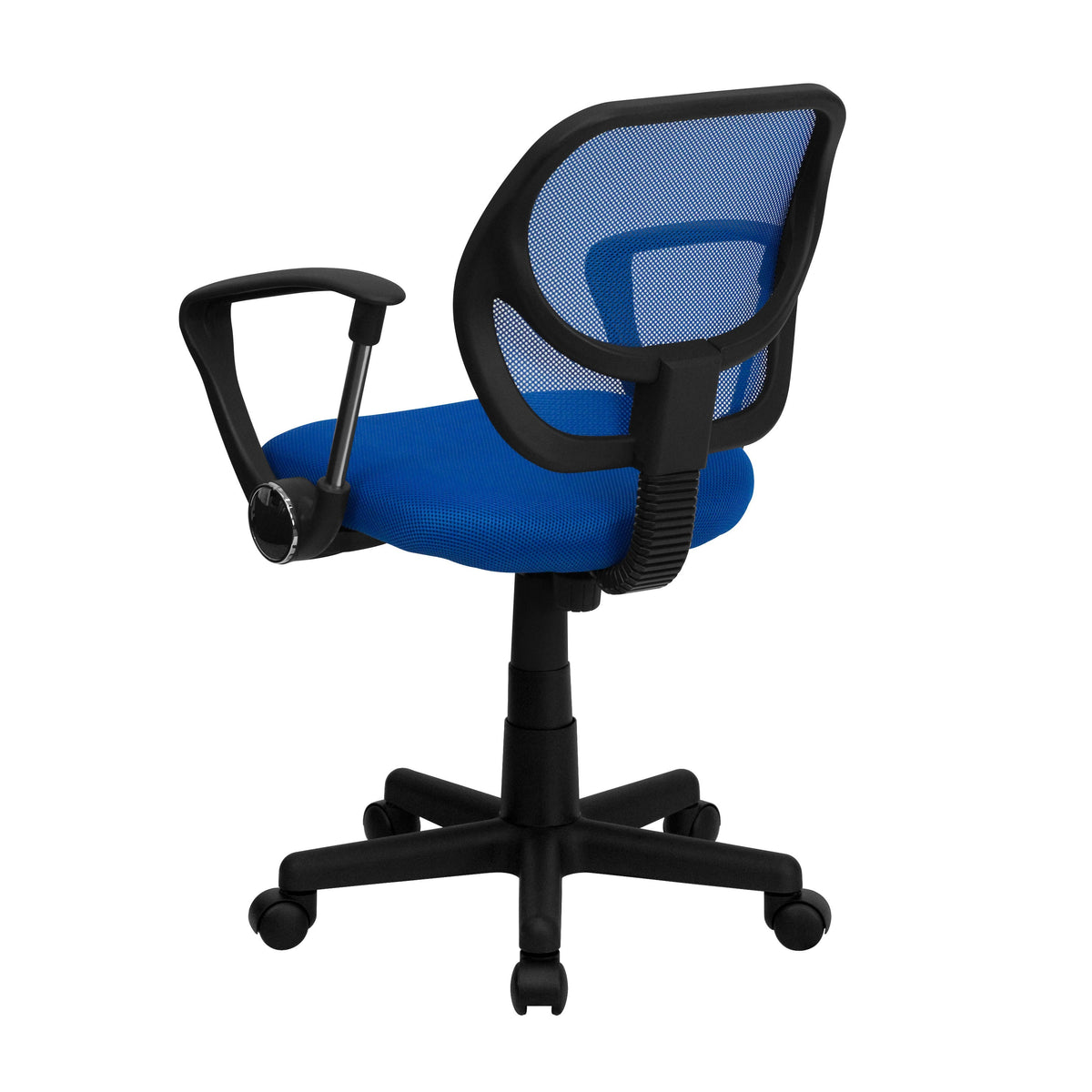 Blue |#| Low Back Blue Mesh Swivel Task Office Chair with Curved Square Back and Arms