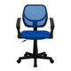 Blue |#| Low Back Blue Mesh Swivel Task Office Chair with Curved Square Back and Arms