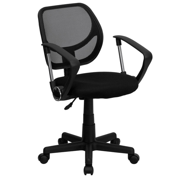 Black |#| Low Back Black Mesh Swivel Task Office Chair with Curved Square Back and Arms