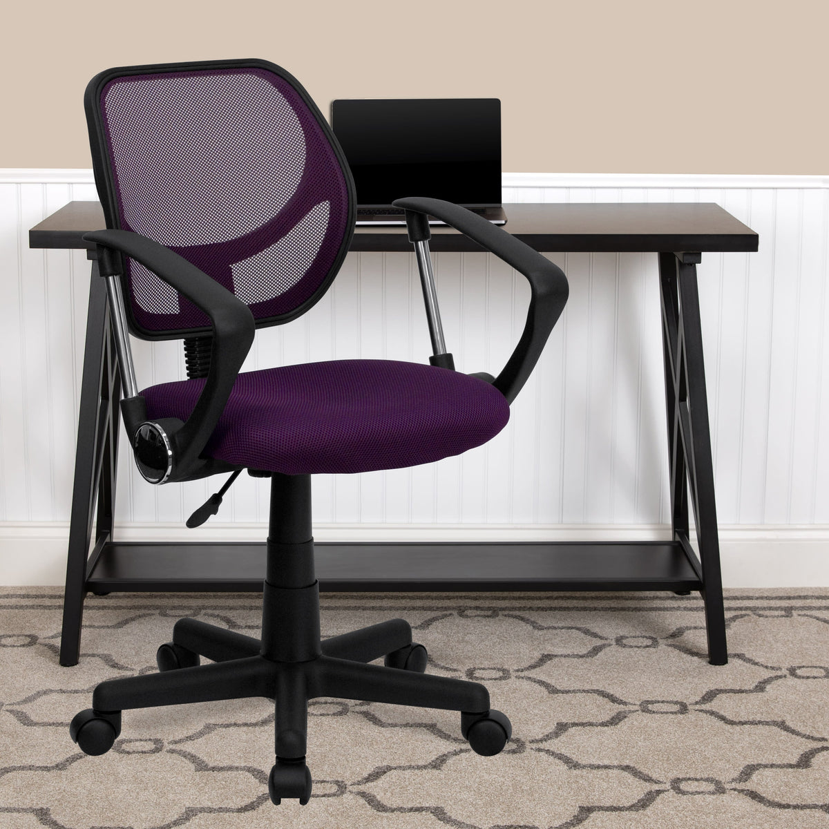 Purple |#| Low Back Purple Mesh Back Adjustable Height Swivel Task Office Chair with Arms