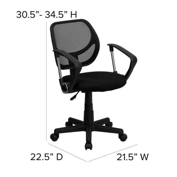 Black |#| Low Back Black Mesh Swivel Task Office Chair with Curved Square Back and Arms