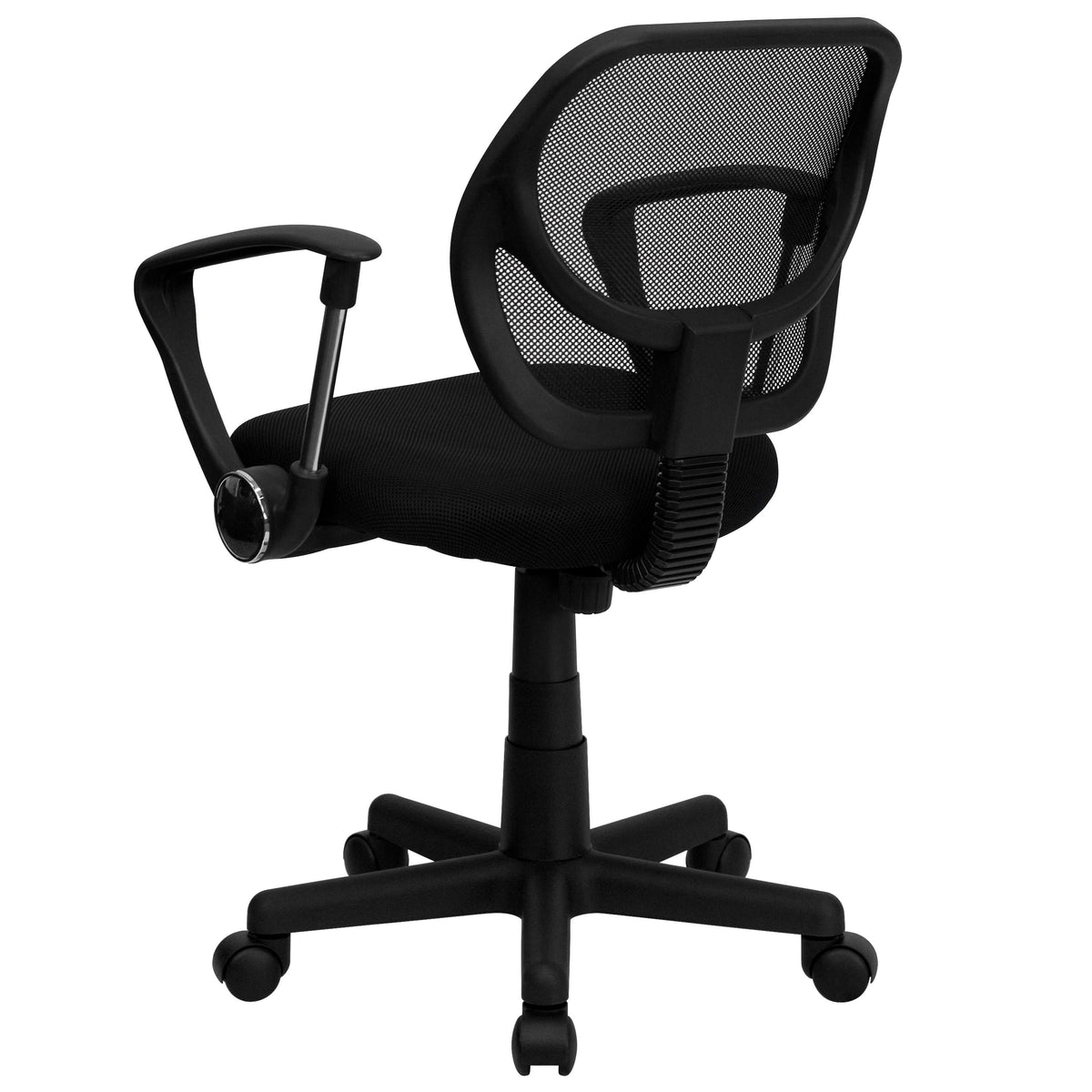 Black |#| Low Back Black Mesh Swivel Task Office Chair with Curved Square Back and Arms