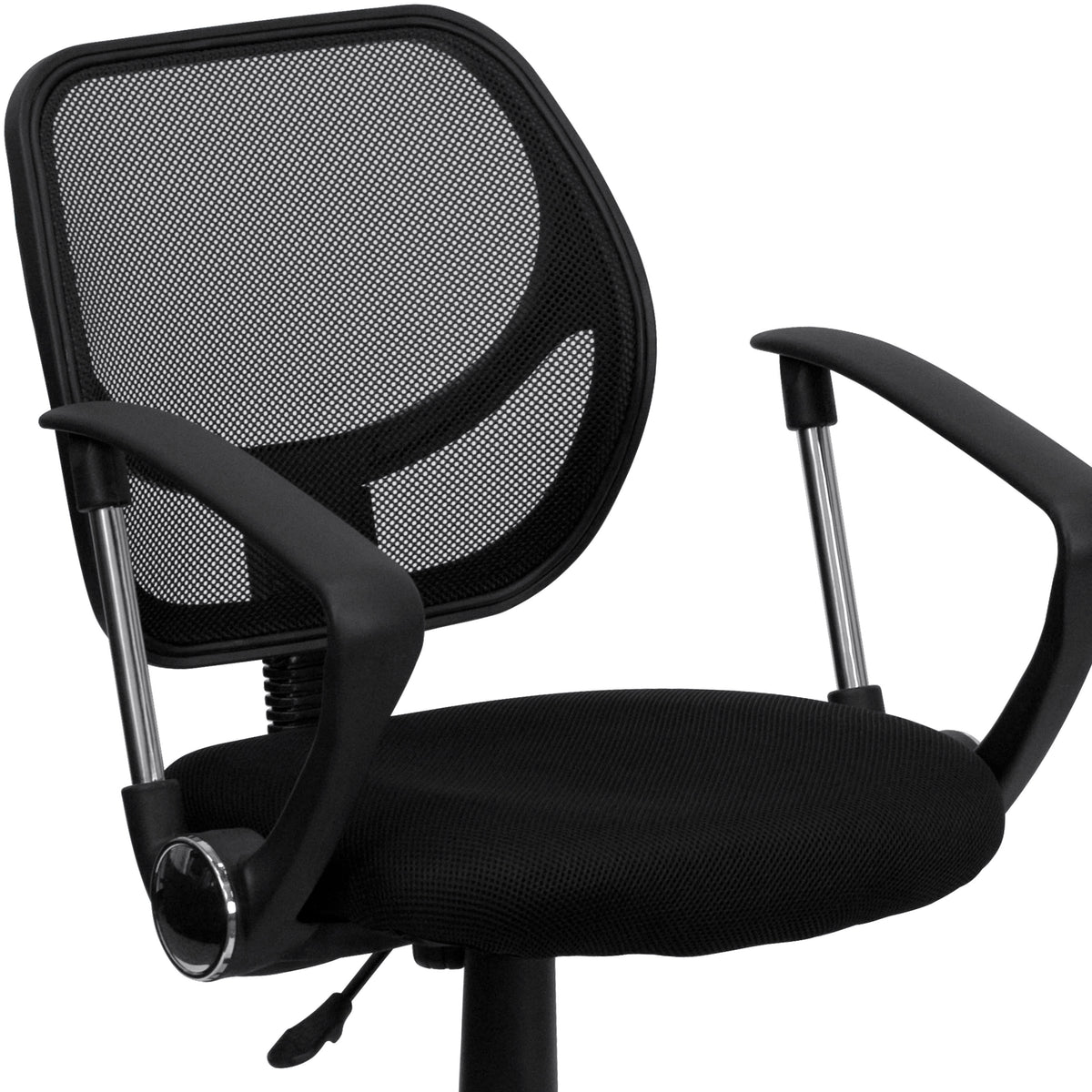 Black |#| Low Back Black Mesh Swivel Task Office Chair with Curved Square Back and Arms