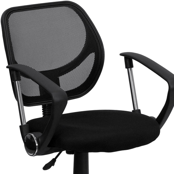 Black |#| Low Back Black Mesh Swivel Task Office Chair with Curved Square Back and Arms