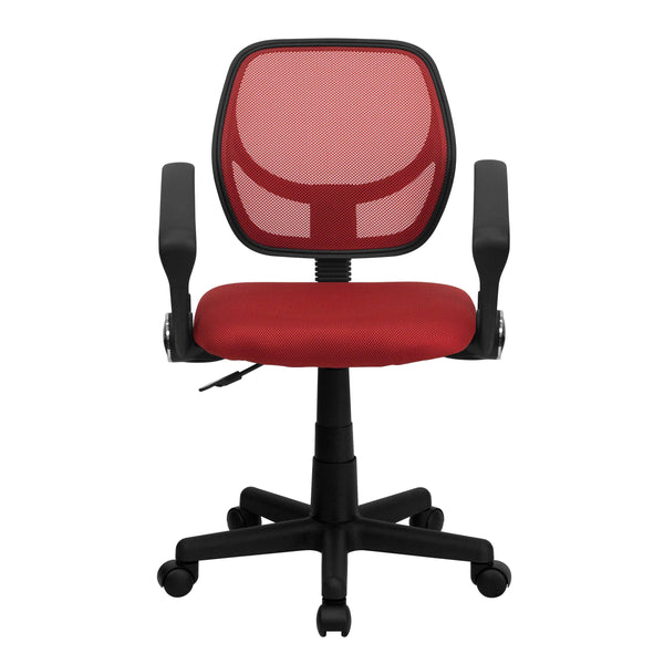 White |#| Low Back White Mesh Back Adjustable Height Swivel Task Office Chair with Arms