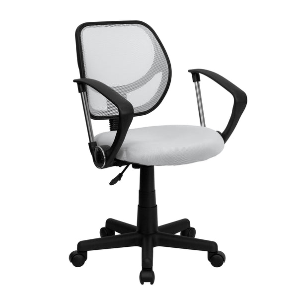 White |#| Low Back White Mesh Back Adjustable Height Swivel Task Office Chair with Arms