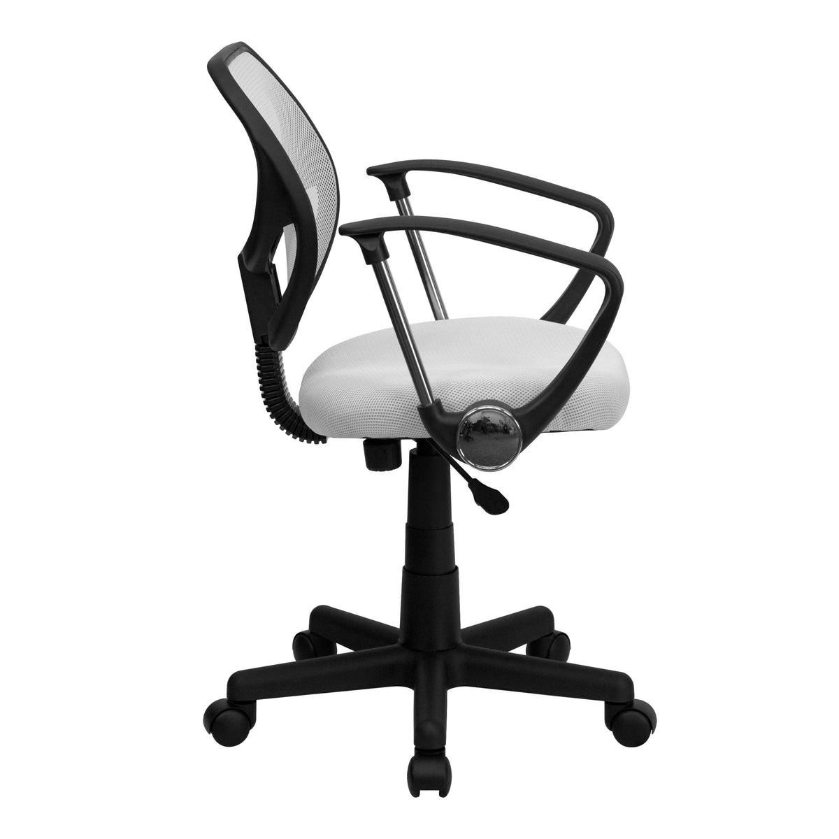 White |#| Low Back White Mesh Back Adjustable Height Swivel Task Office Chair with Arms