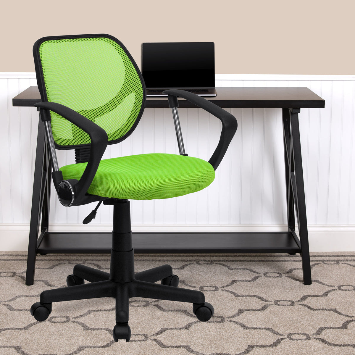 Green |#| Low Back Green Mesh Back Adjustable Height Swivel Task Office Chair with Arms