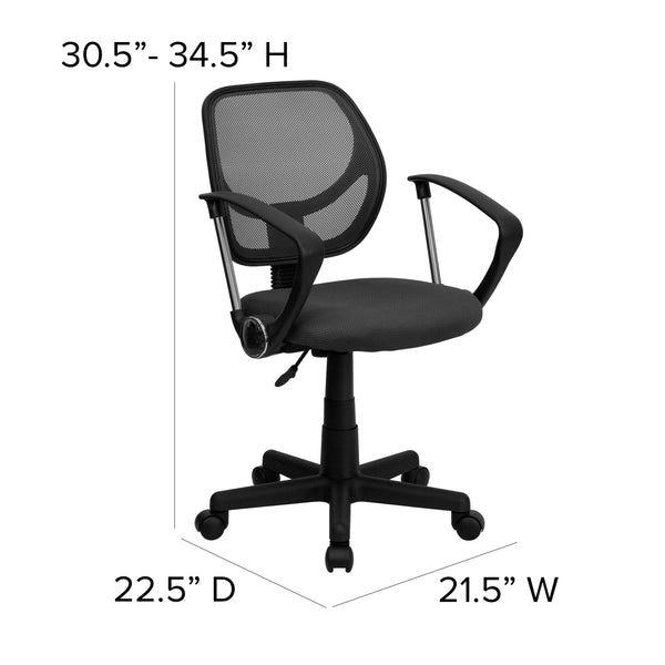 Gray |#| Low Back Gray Mesh Back Adjustable Height Swivel Task Office Chair with Arms