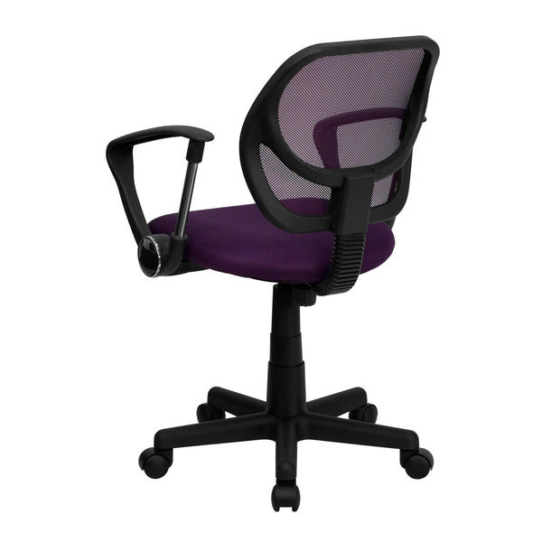 Purple |#| Low Back Purple Mesh Back Adjustable Height Swivel Task Office Chair with Arms