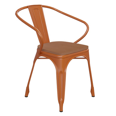 Luna Commercial Grade Metal Indoor-Outdoor Stack Chair with Arms, All-Weather Polystyrene Seat and Vertical Slat Back - View 1