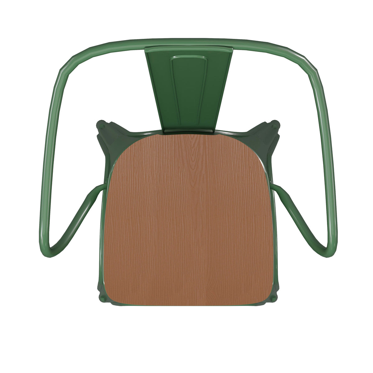 Green/Teak |#| All-Weather Metal Stack Chair with Arms and Poly Resin Seat - Green/Teak