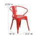 Red/Red |#| All-Weather Metal Stack Chair with Arms and Poly Resin Seat - Red/Red