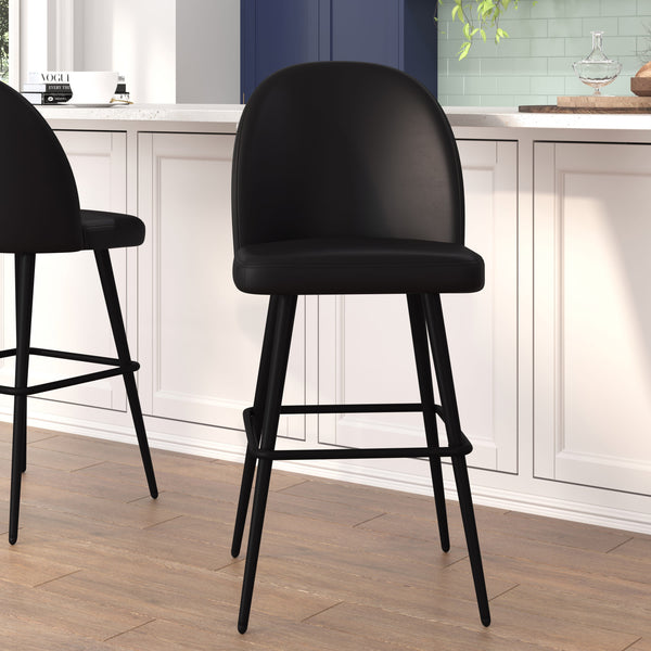 Black LeatherSoft |#| Commercial Grade 30inch Armless Barstool with Contoured Back in Black LeatherSoft
