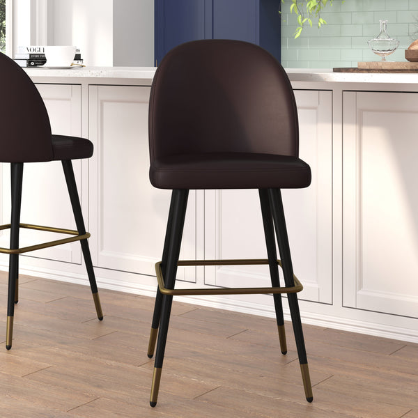 Brown LeatherSoft |#| Commercial Grade 30inch Armless Barstool with Contoured Back in Brown LeatherSoft