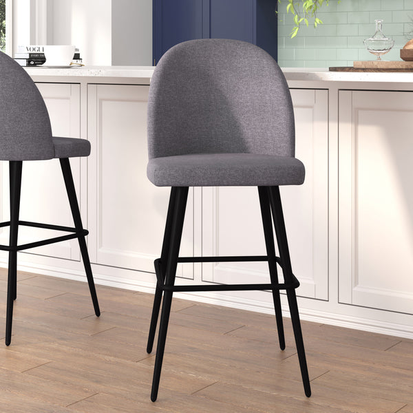 Gray Faux Linen |#| Commercial Grade 30inch Armless Barstool with Contoured Back in Gray Faux Linen