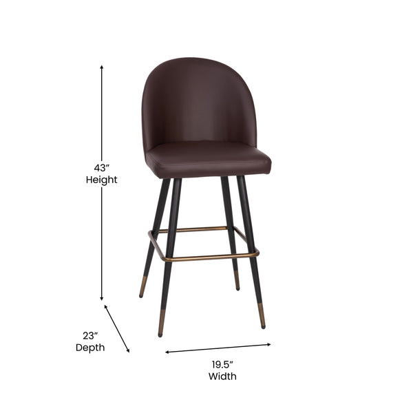 Brown LeatherSoft |#| Commercial Grade 30inch Armless Barstool with Contoured Back in Brown LeatherSoft