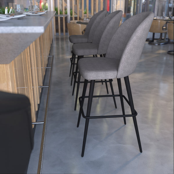 Gray Faux Linen |#| Commercial Grade 30inch Armless Barstool with Contoured Back in Gray Faux Linen