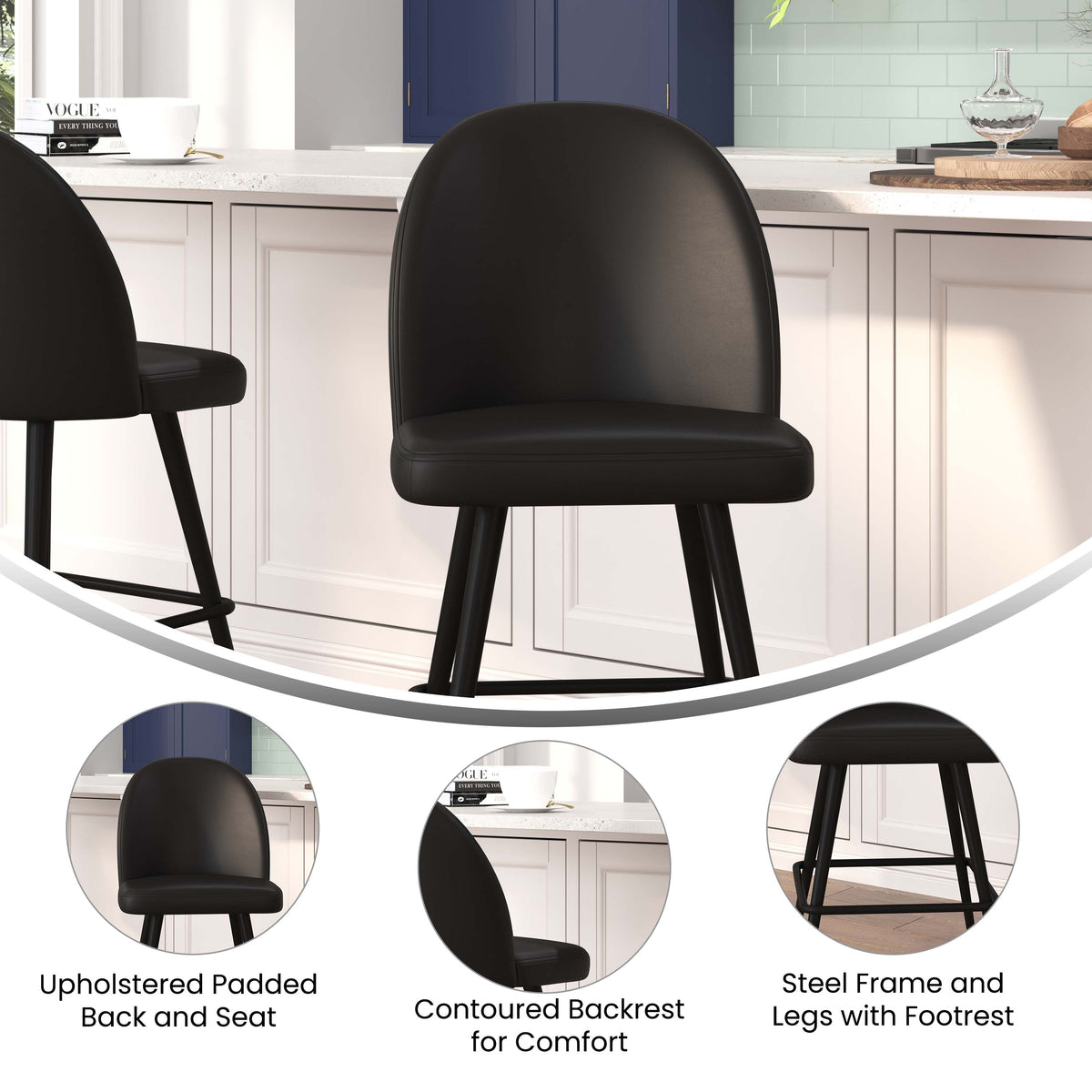 Black LeatherSoft |#| Commercial Grade 26inch Armless Stools with Contoured Backs in Black LeatherSoft