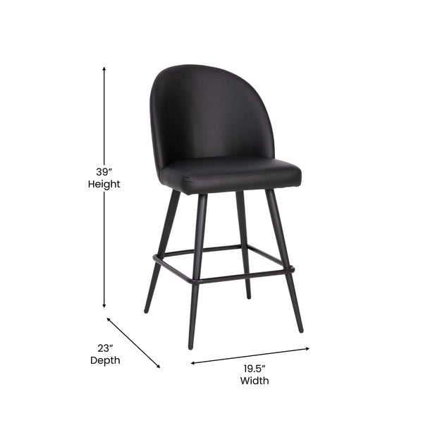 Black LeatherSoft |#| Commercial Grade 26inch Armless Stools with Contoured Backs in Black LeatherSoft