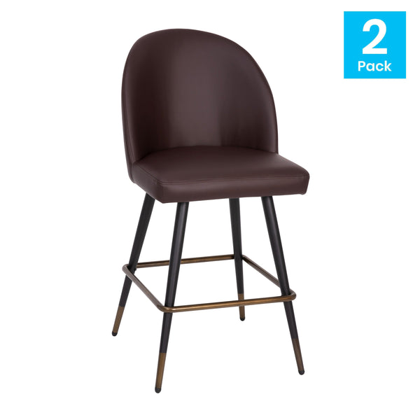 Brown LeatherSoft |#| Commercial Grade 26inch Armless Stools with Contoured Backs in Brown LeatherSoft