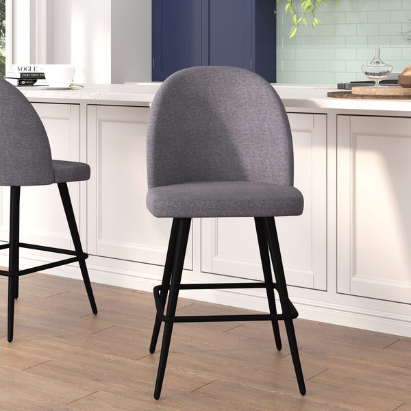 Gray Faux Linen |#| Commercial Grade 26inch Armless Stools with Contoured Backs in Gray Faux Linen