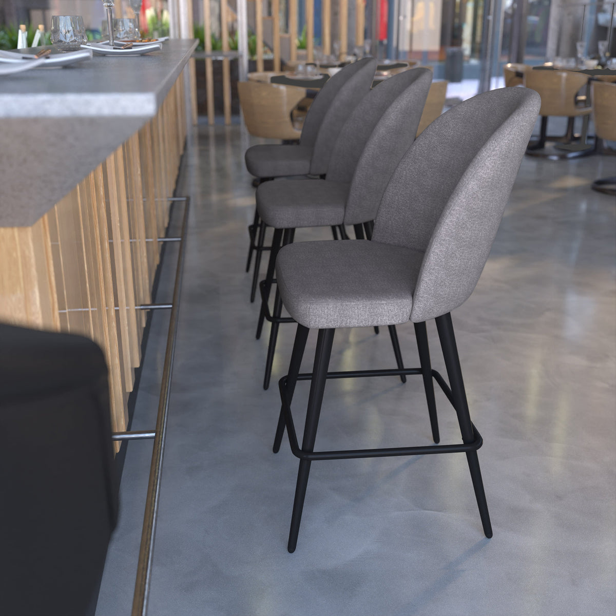 Gray Faux Linen |#| Commercial Grade 26inch Armless Stools with Contoured Backs in Gray Faux Linen