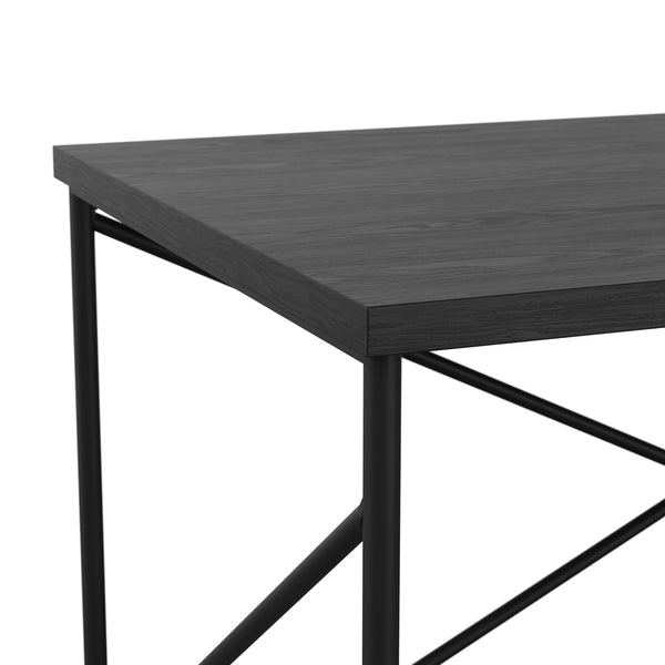 Black Wood Grain Parsons Desk with Oil Rubbed Bronze Metal X-Frame