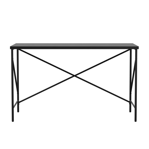 Black Wood Grain Parsons Desk with Oil Rubbed Bronze Metal X-Frame