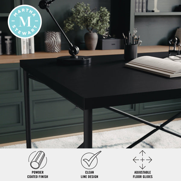 Black Wood Grain Parsons Desk with Oil Rubbed Bronze Metal X-Frame