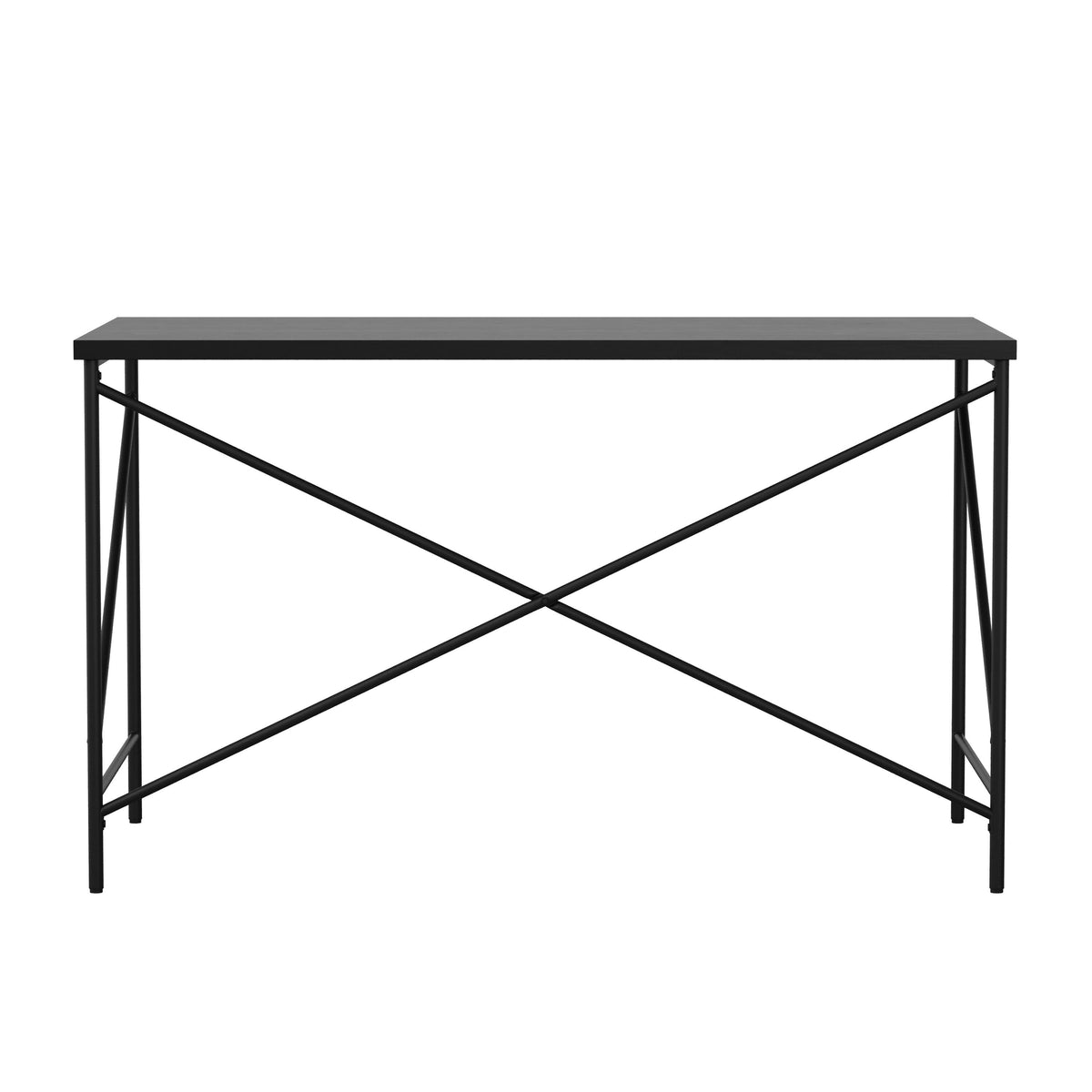 Black Wood Grain Parsons Desk with Oil Rubbed Bronze Metal X-Frame