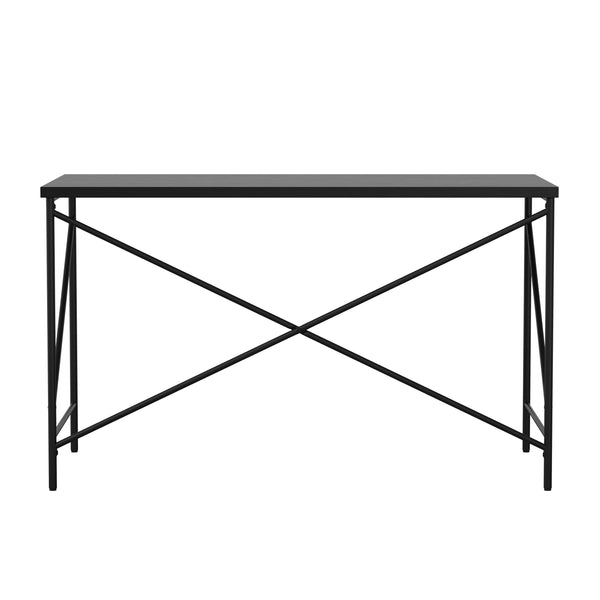 Black Wood Grain Parsons Desk with Oil Rubbed Bronze Metal X-Frame