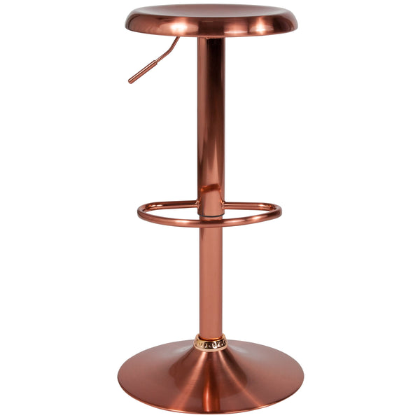 Rose Gold |#| Adjustable Height Retro Barstool with Ergonomic Molded Seat in Rose Gold Finish